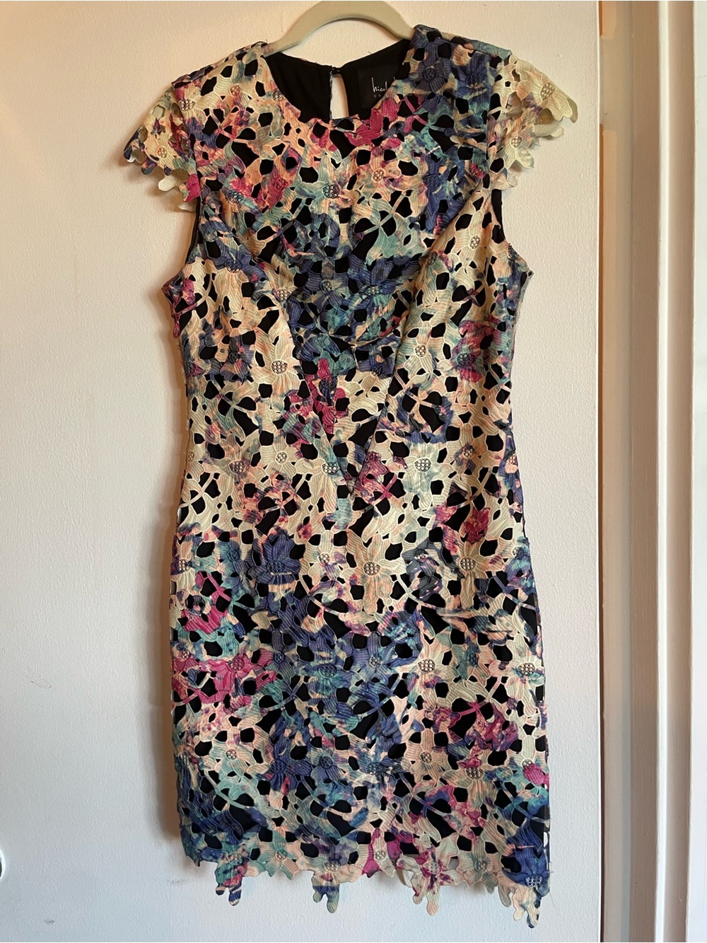 Nicole Miller Collection Multicolor Punched Lace Midi Mini Dress - size 4